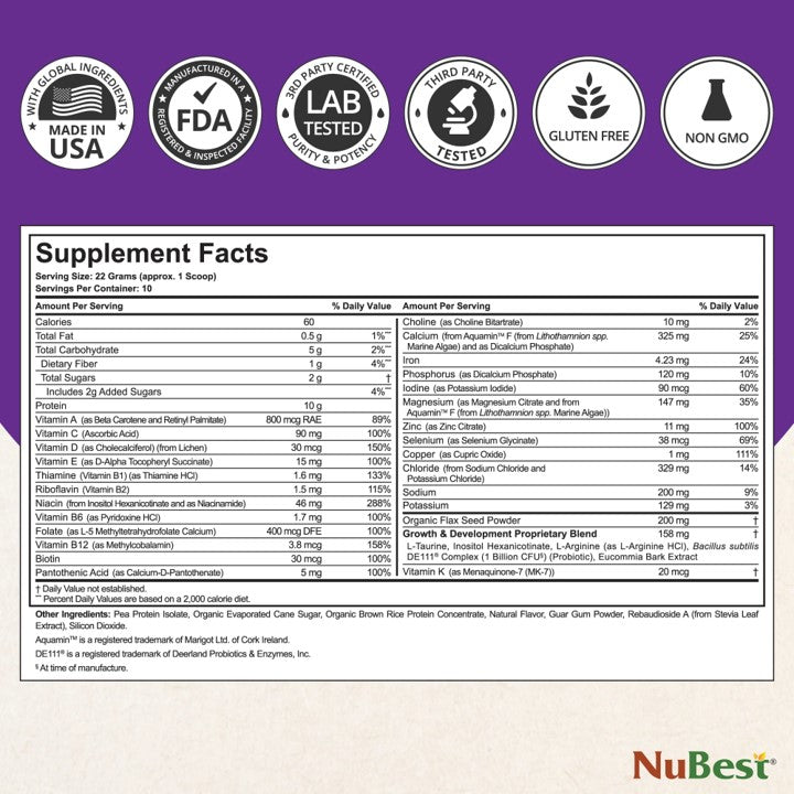 Nubest Tall Proteína Crecimiento para Niños Y Adolescentes