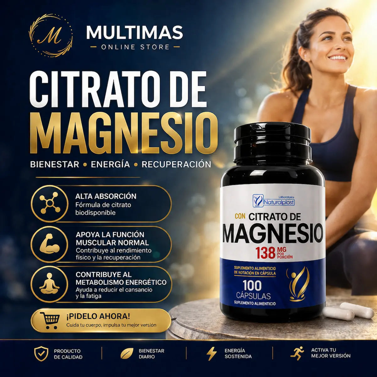 Tabla nutricional del Citrato de Magnesio 138mg, 100 cápsulas