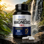 Frasco negro de Citrato de Magnesio 138mg, vista frontal