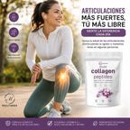 Mujer activa realizando ejercicio al aire libre con Multi Collagen Peptides, destacando el apoyo a la salud de las articulaciones, la movilidad y la disminución de la rigidez.