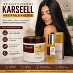 Combo Karseell de mascarilla de colágeno y aceite capilar, ideal para cabello seco, opaco, con frizz o maltratado por tintes y calor, disponible en MULTIMAS Online Store.