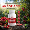 Suplemento Cranberry de arándano rojo con vitaminas C y E, presentado entre plantas y frutos de arándano en un entorno natural, disponible en Multimas Online Store.