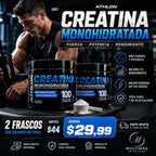 Combo de 2 frascos de Creatina Athlon Monohidratada con 500 gramos en total, presentado en ambiente de gimnasio junto a deportista, disponible en Multimas Online Store.