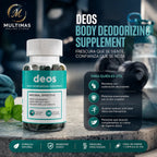 Deos Body Deodorizing Supplement con fondo de gimnasio y estilo de vida activo, ideal para personas con sudoración abundante, preocupadas por el olor corporal o que buscan complementar su rutina diaria de higiene. Disponible en Multimas Online Store.