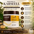 Mascarilla Karseell Maca Essence Repair Collagen 500 ml para nutrir, suavizar y ayudar a controlar el frizz en cabello seco, dañado o tratado.