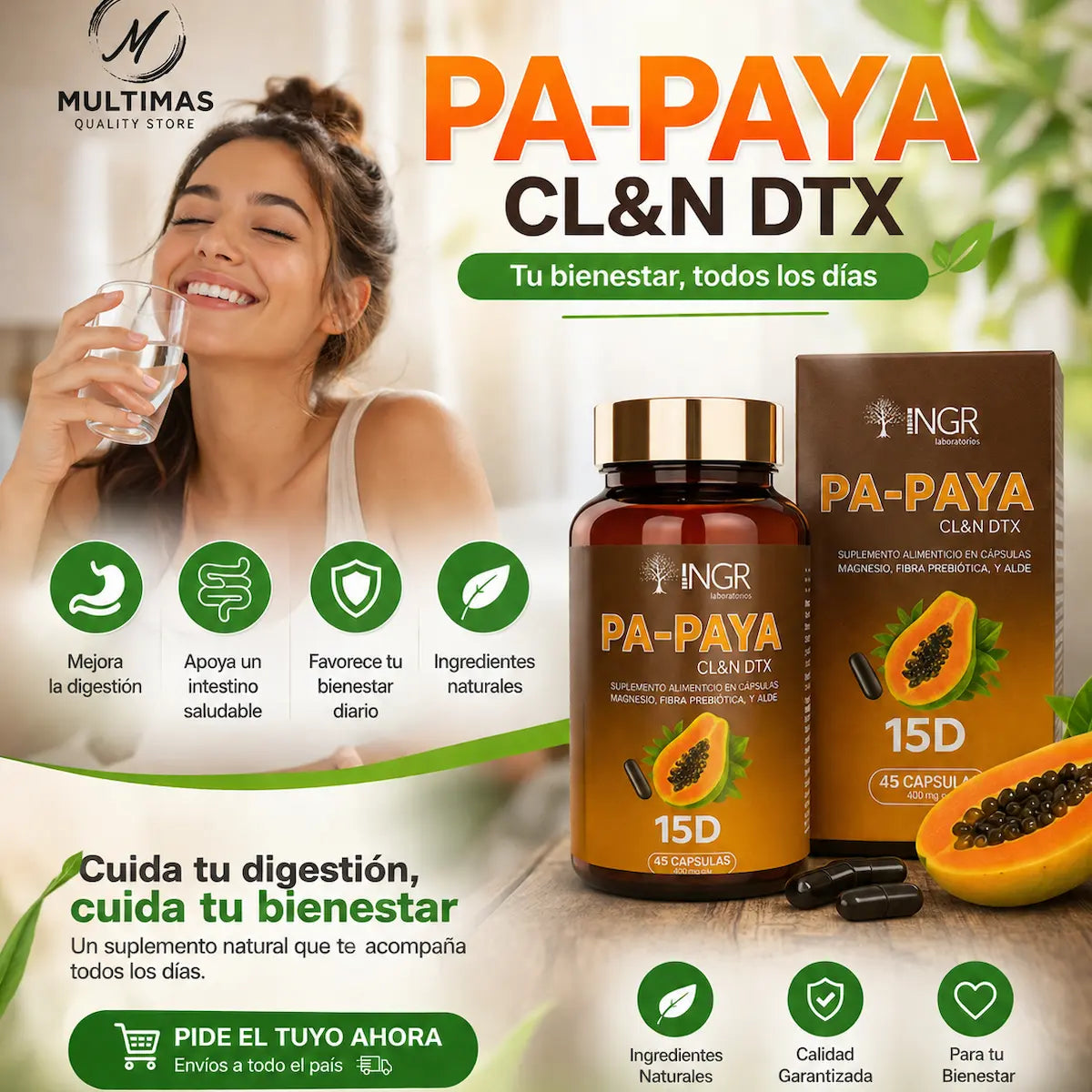 PA-PAYA CL&N DTX | Suplemento Natural para el Bienestar Digestivo y la Salud Intestinal