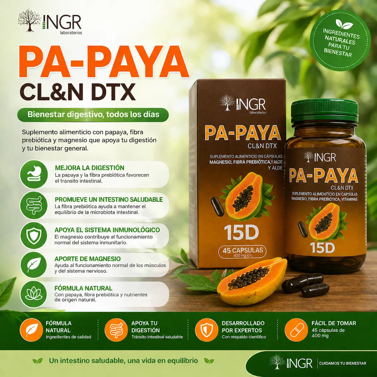 PA-PAYA CL&N DTX | Suplemento Natural para el Bienestar Digestivo y la Salud Intestinal