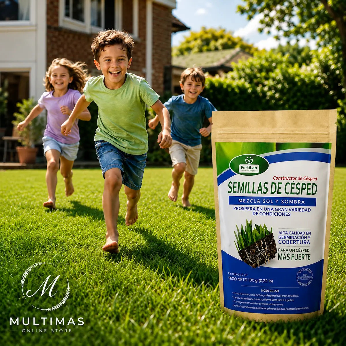 Semillas de Césped Fuerte FertiLab 100g | Mezcla Sol y Sombra | Alta Germinación